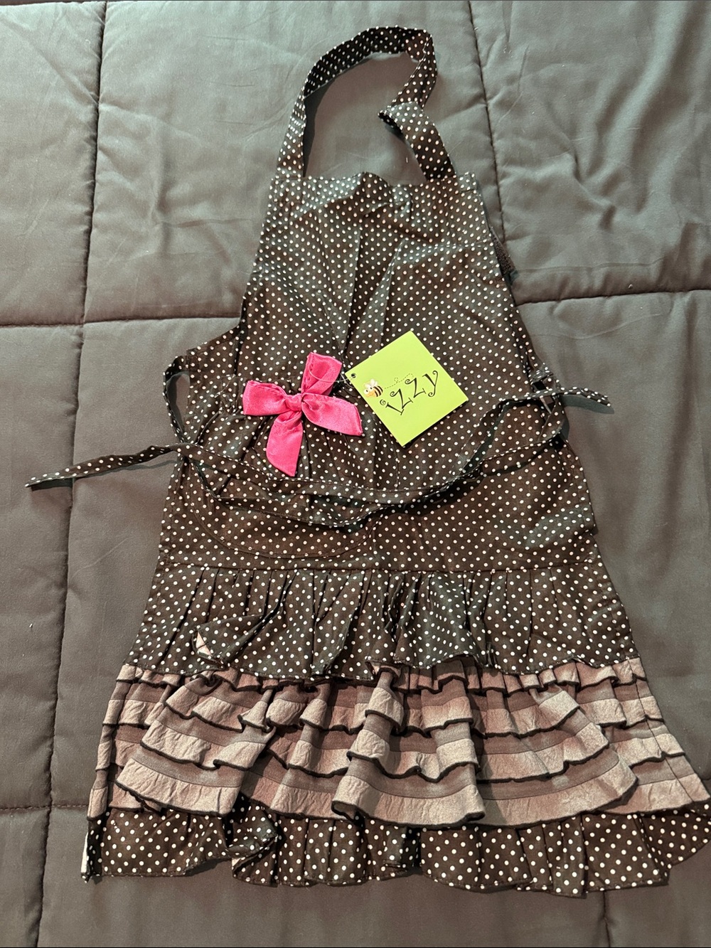Children’s Black Polka Dot Ruffle Apron with Pink Bow